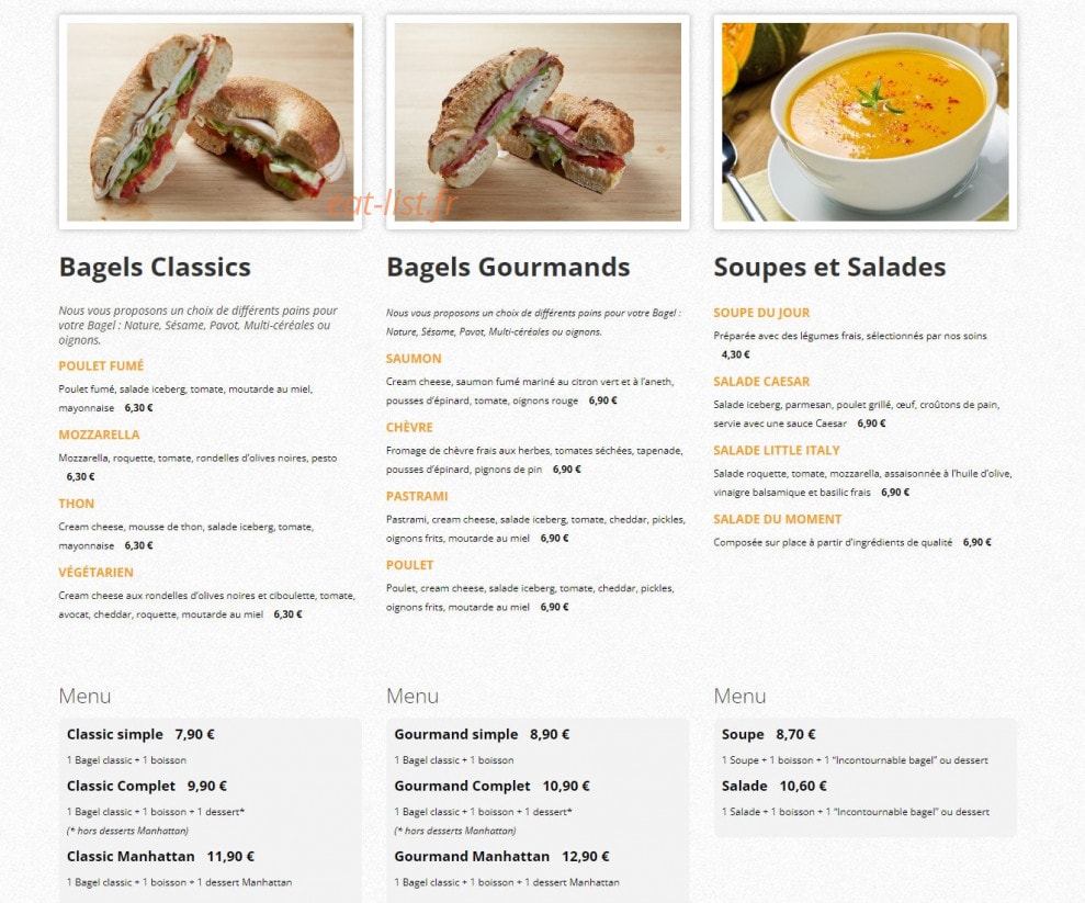 Urban Bagel — carte page 1