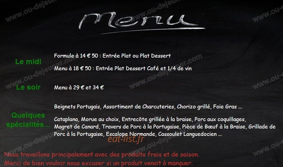 Au Petit Chalet — carte page 1