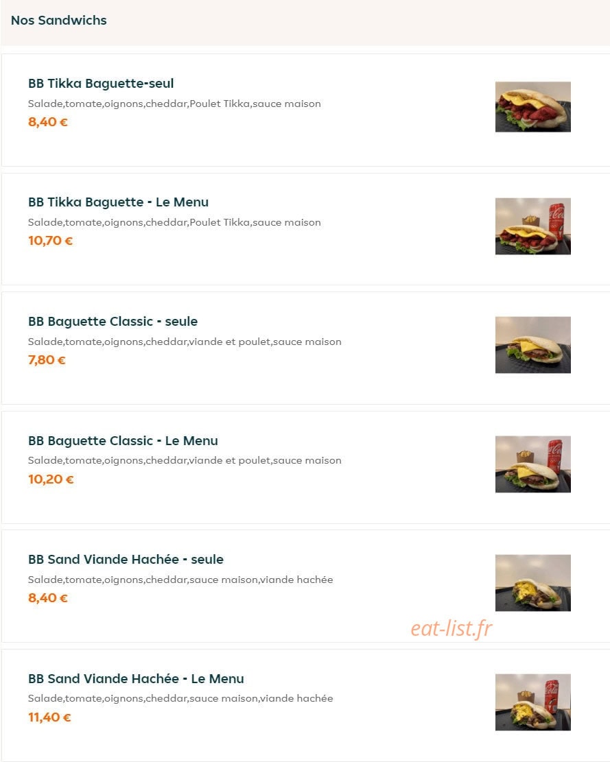 BB burger — carte page 1
