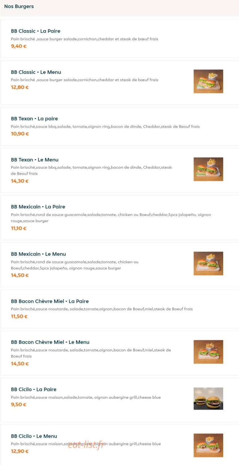 BB burger — carte page 2