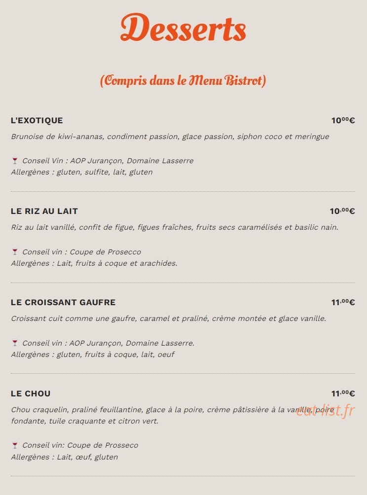 Bistrot Pas Parisien — carte page 4