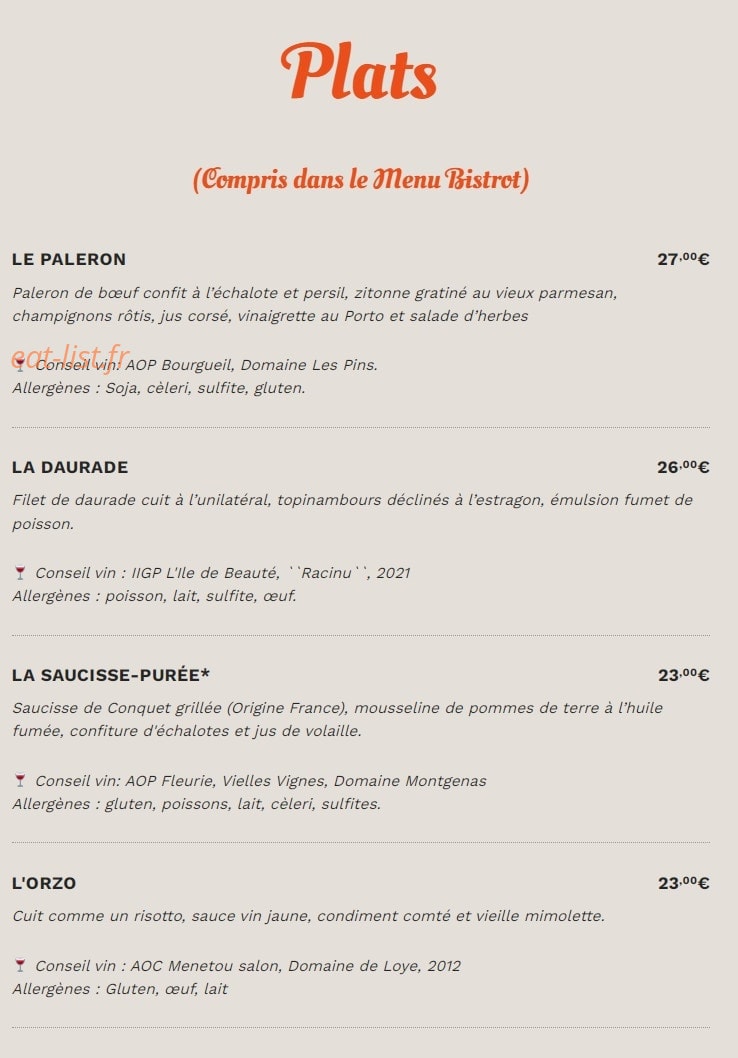 Bistrot Pas Parisien — carte page 2