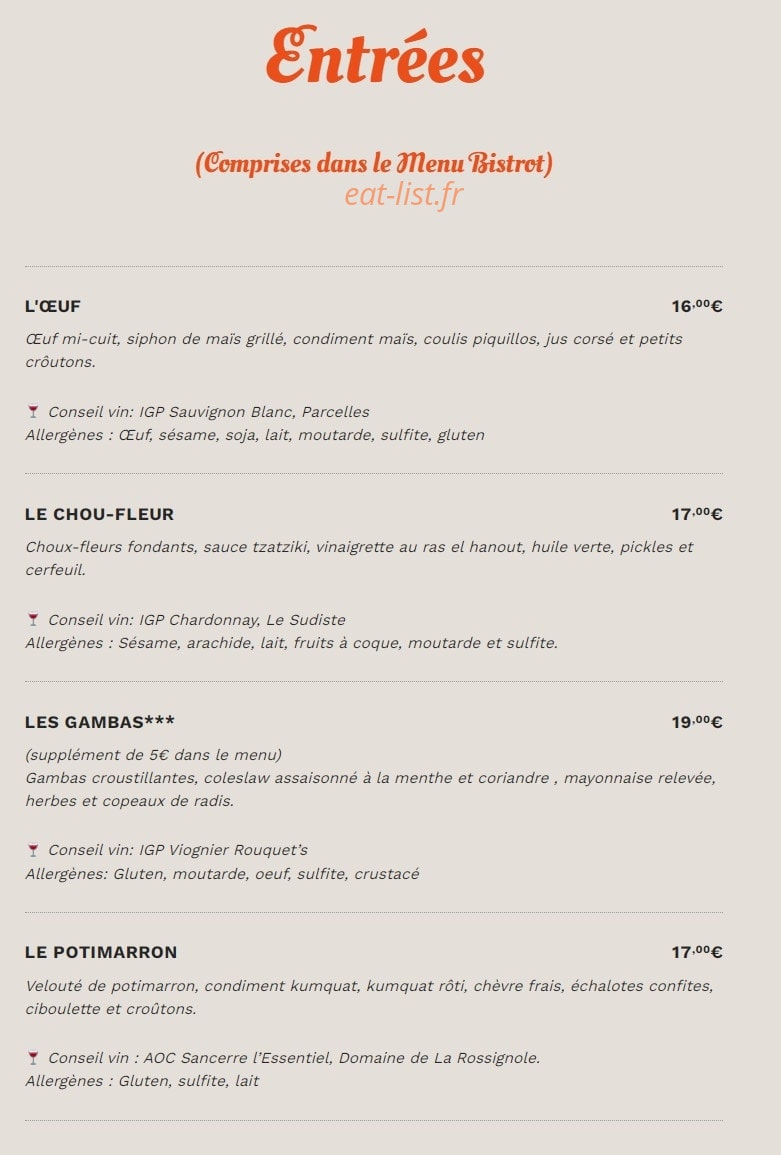 Bistrot Pas Parisien — carte page 1