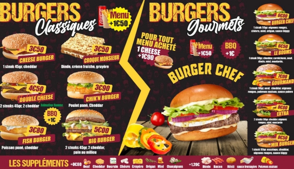 Boom's food — carte page 1