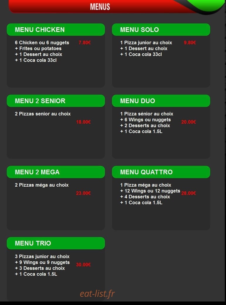 Caza Pizza — carte page 1