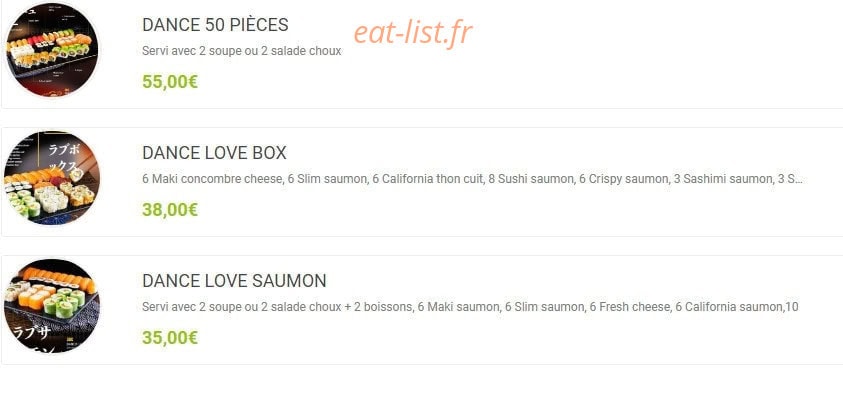 Dance Sushi — carte page 8