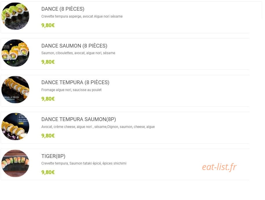 Dance Sushi — carte page 2