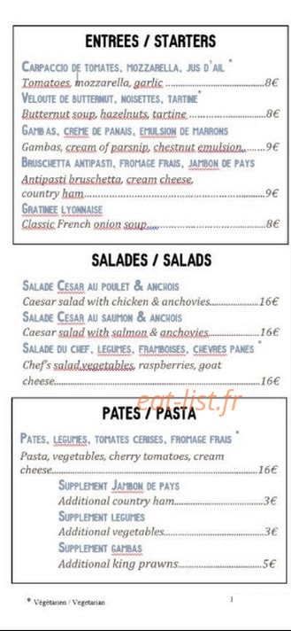 Kitchen and Bar — carte page 1