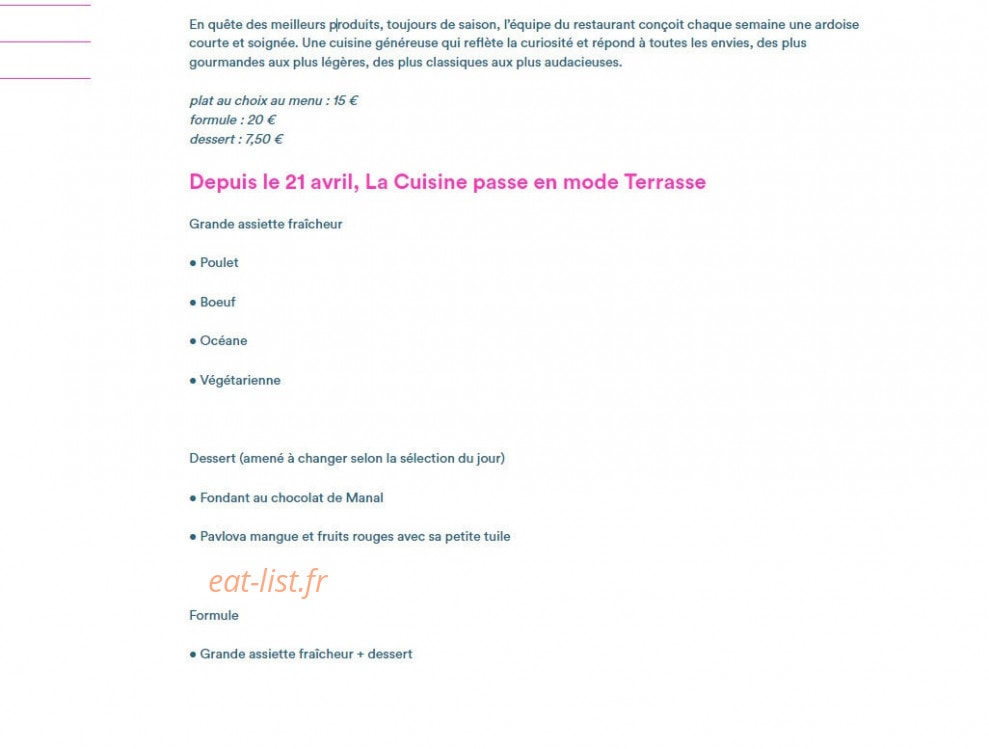 La Cuisine de l'Avant Seine — carte page 1