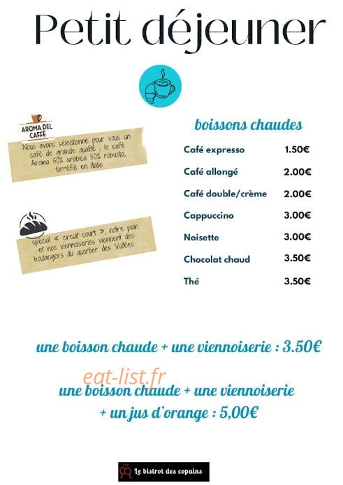 Le bistrot des copains — carte page 2
