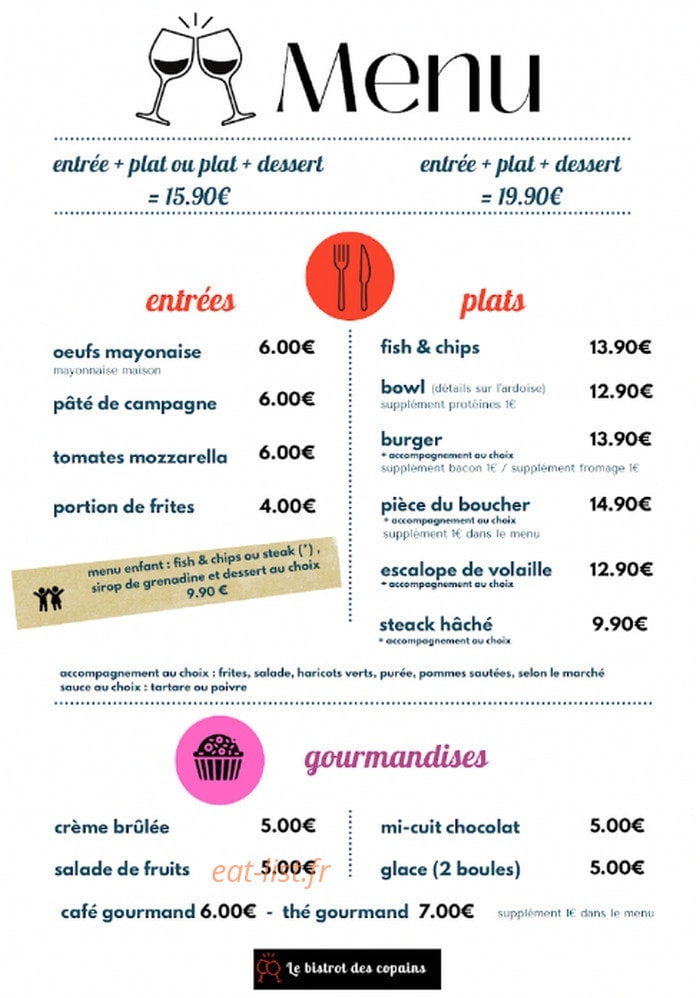 Le bistrot des copains — carte page 1