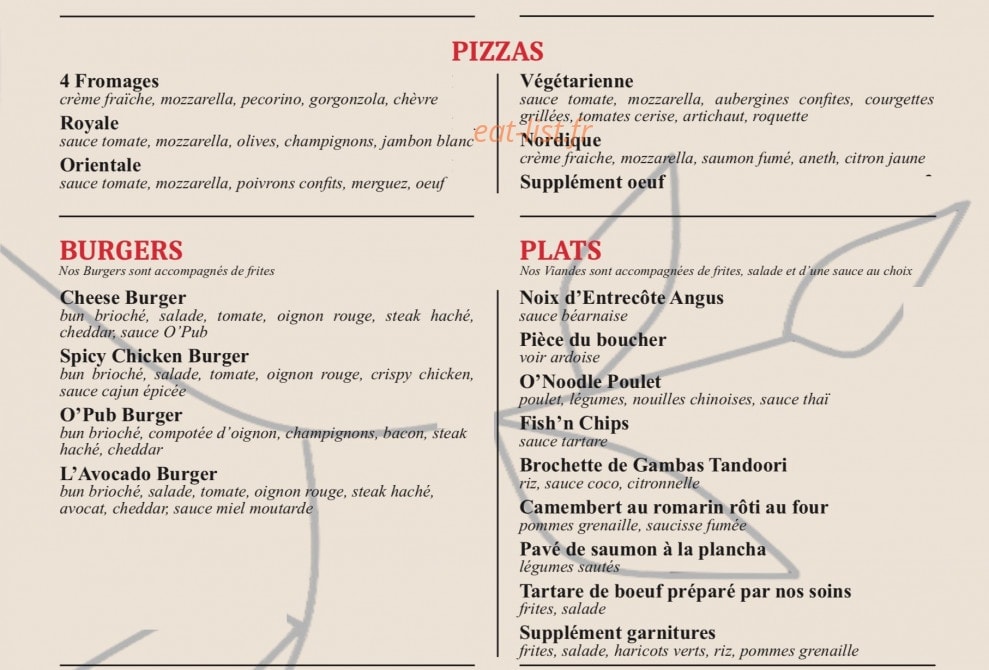 O'PUB — carte page 1