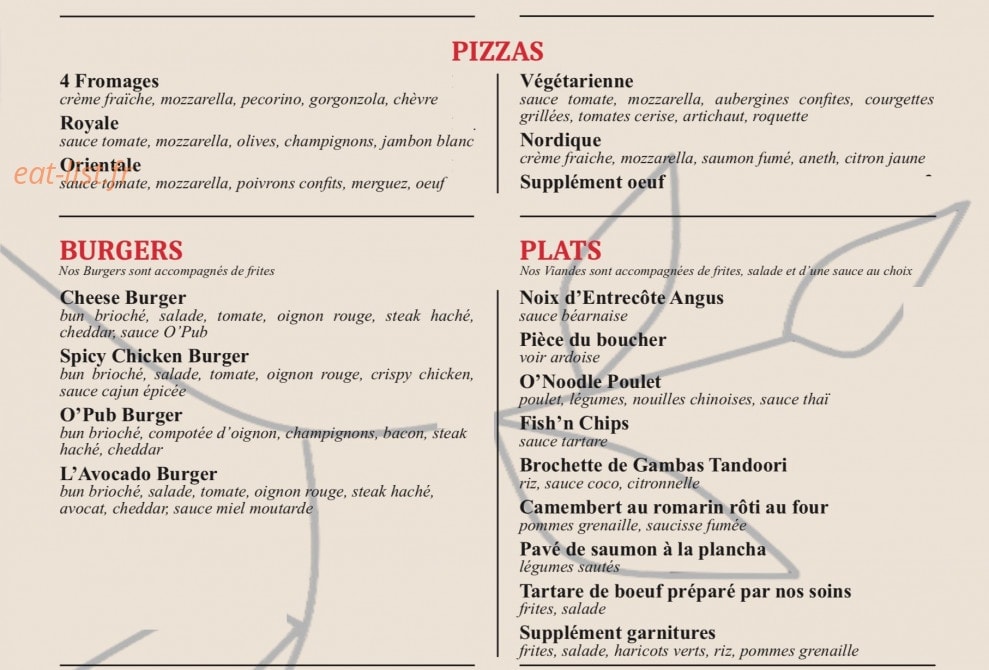 O'PUB — carte page 2