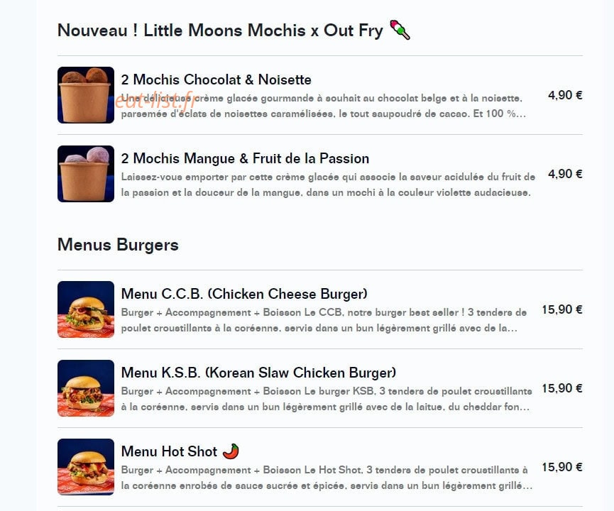 Out Fry — carte page 1