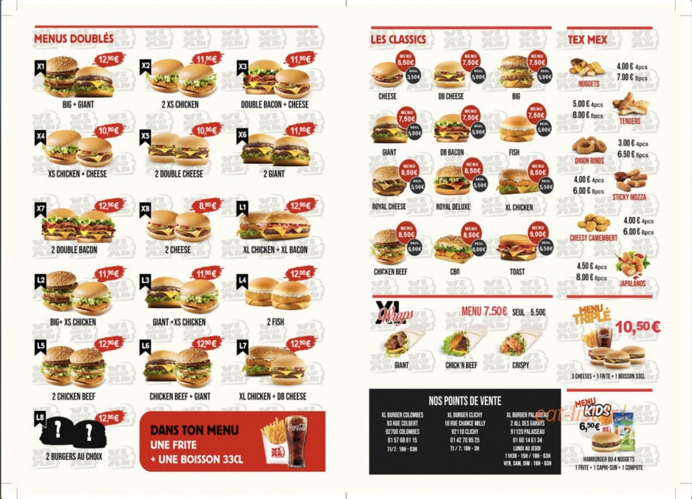 XL burger — carte page 1