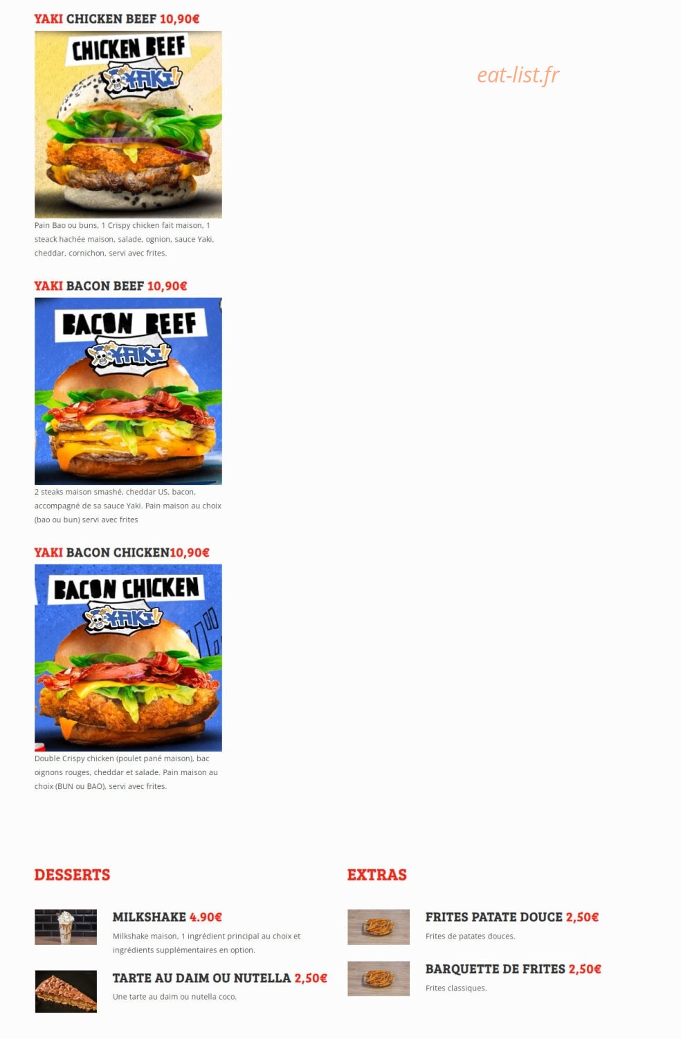 Yaki Burger — carte page 3