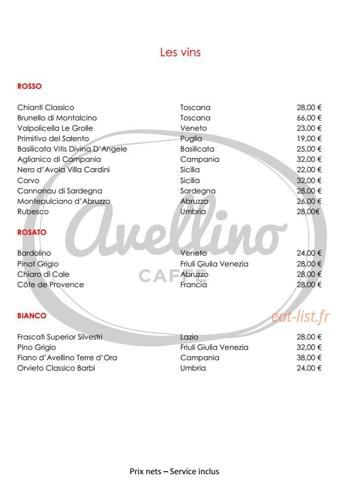 Avellino caffé — carte page 8