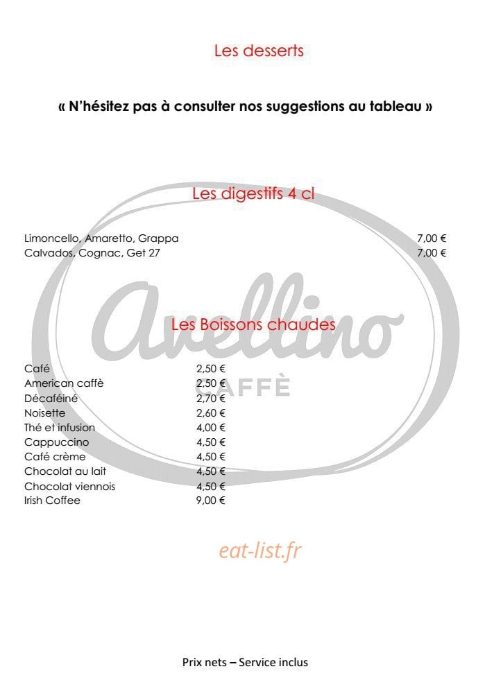 Avellino caffé — carte page 12