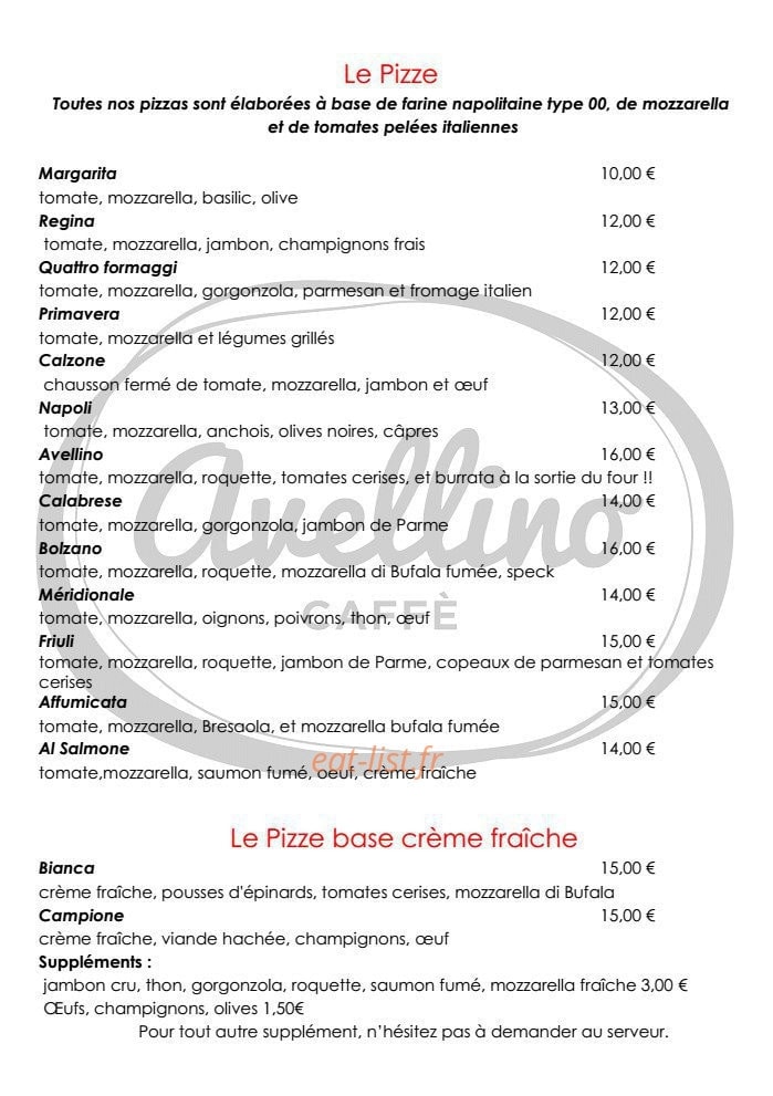 Avellino caffé — carte page 11