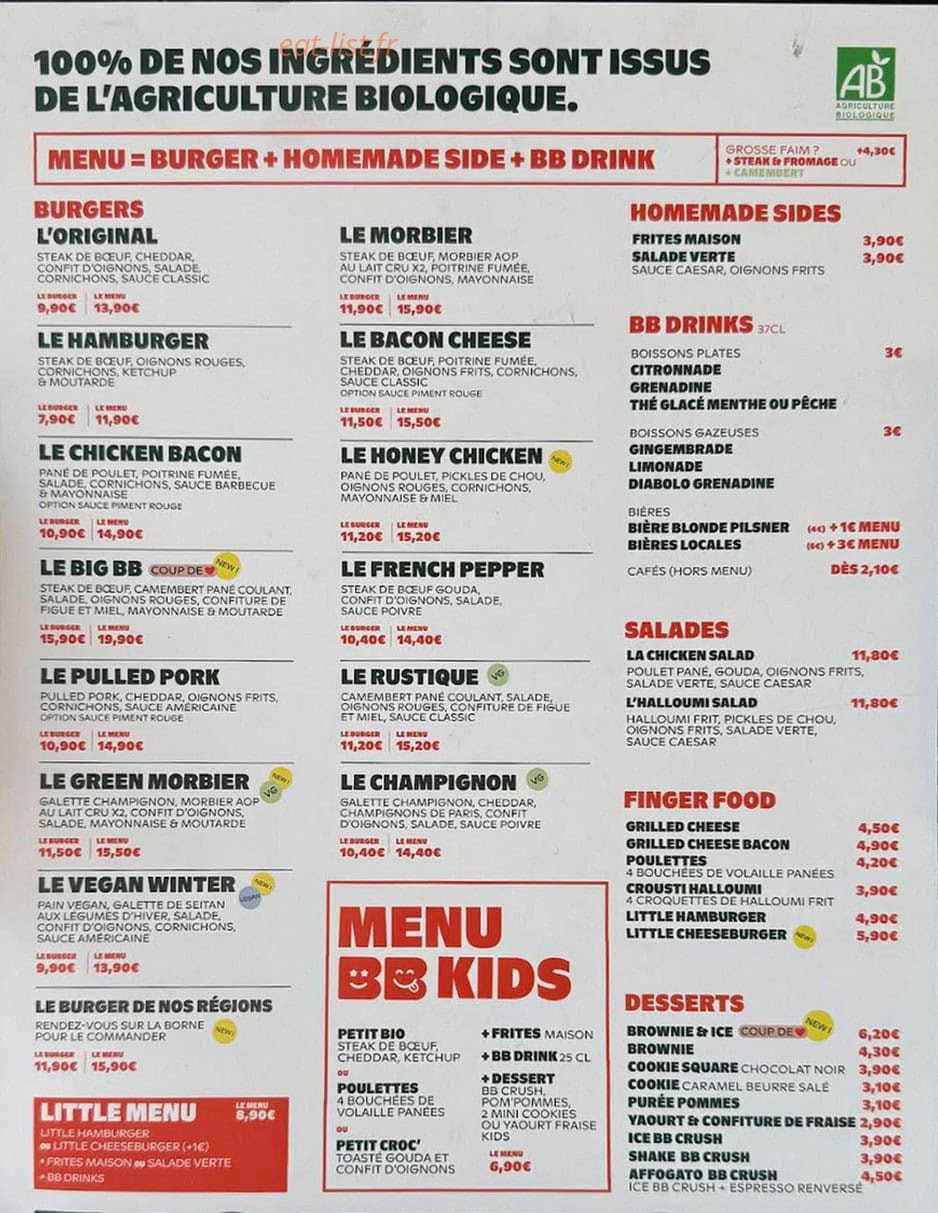 Bioburger — carte page 1
