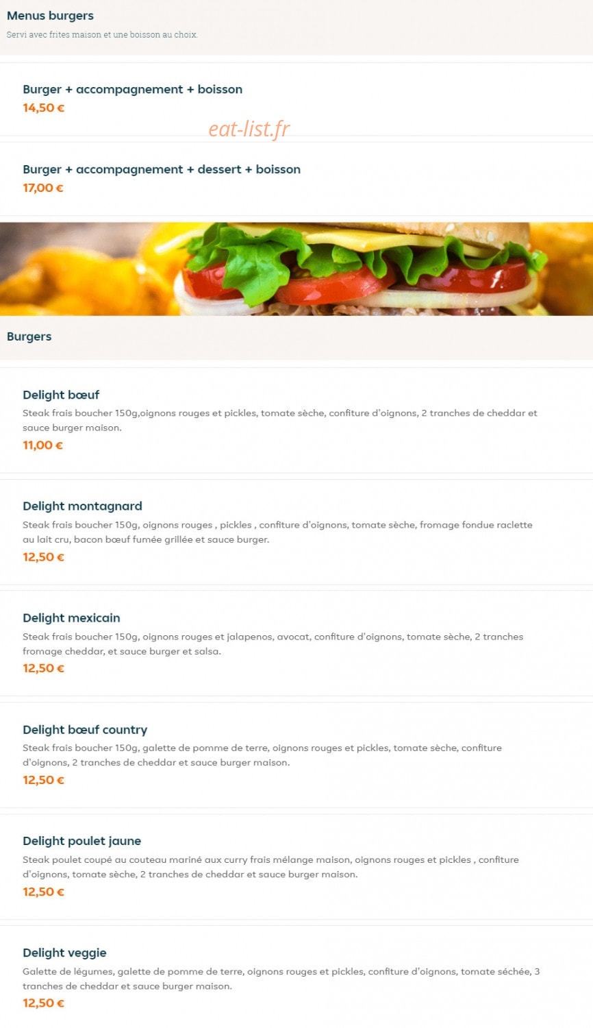 Delight Burger — carte page 1