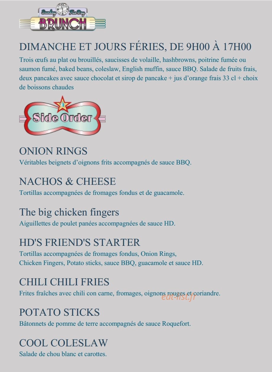 HD Diner — carte page 1