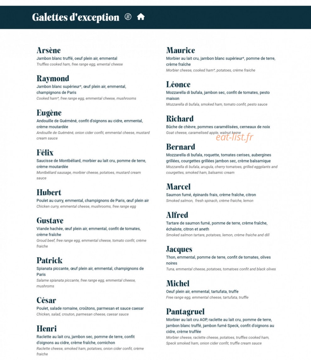 L'Atelier Artisan Crêpier — carte page 1