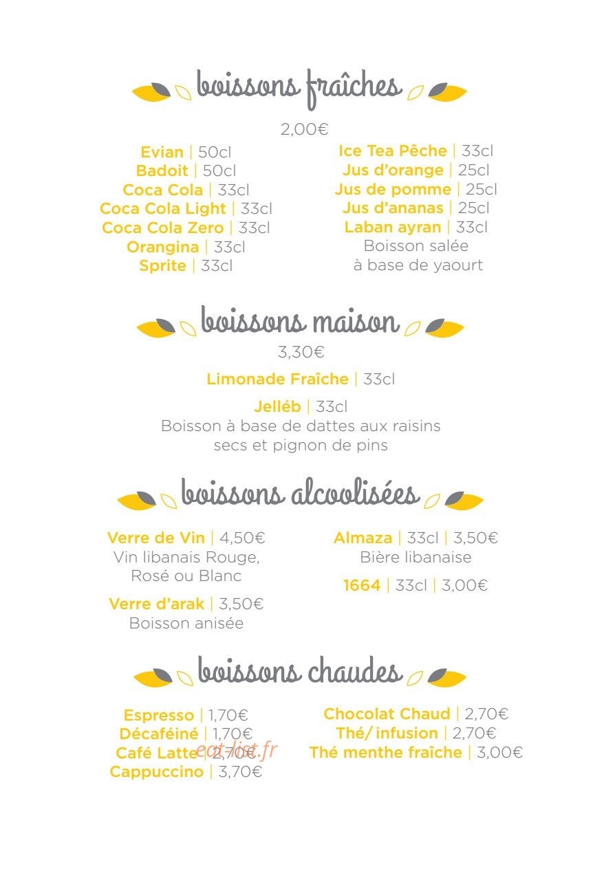 La Cantine Libanaise — carte page 8