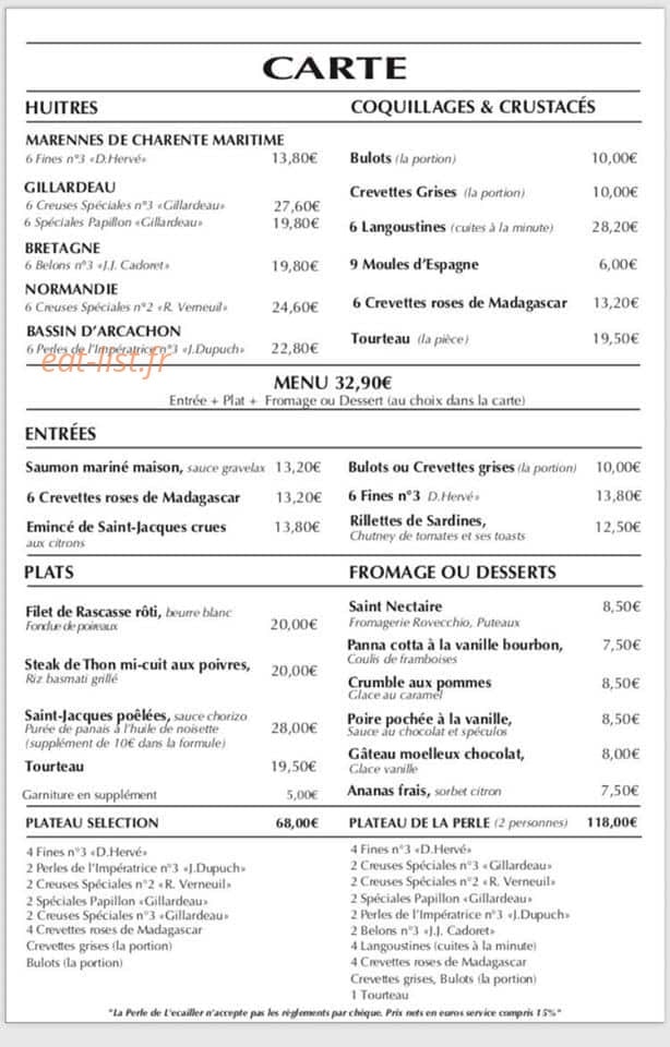 La Perle de L'ecailler — carte page 2