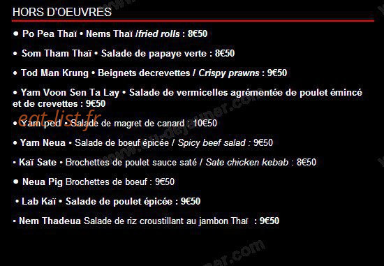 Le Petit Thai — carte page 1
