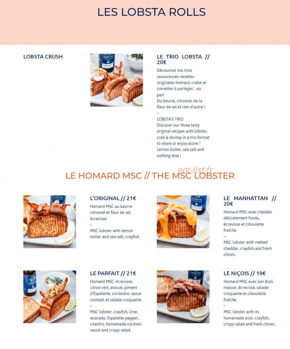 Lobsta — carte page 1