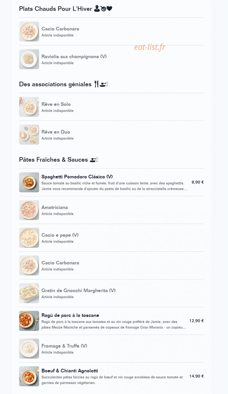 Pasta Dreams — carte page 1