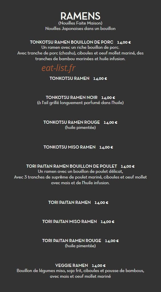 Sola Ramen — carte page 1
