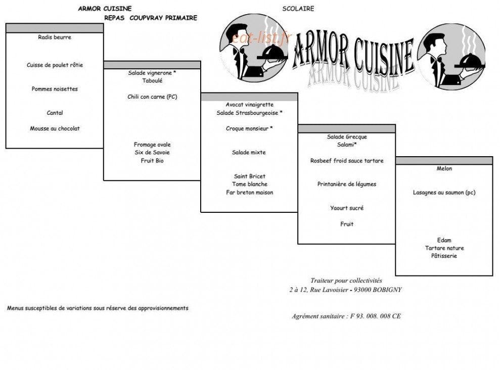 Armor cuisine — carte page 1