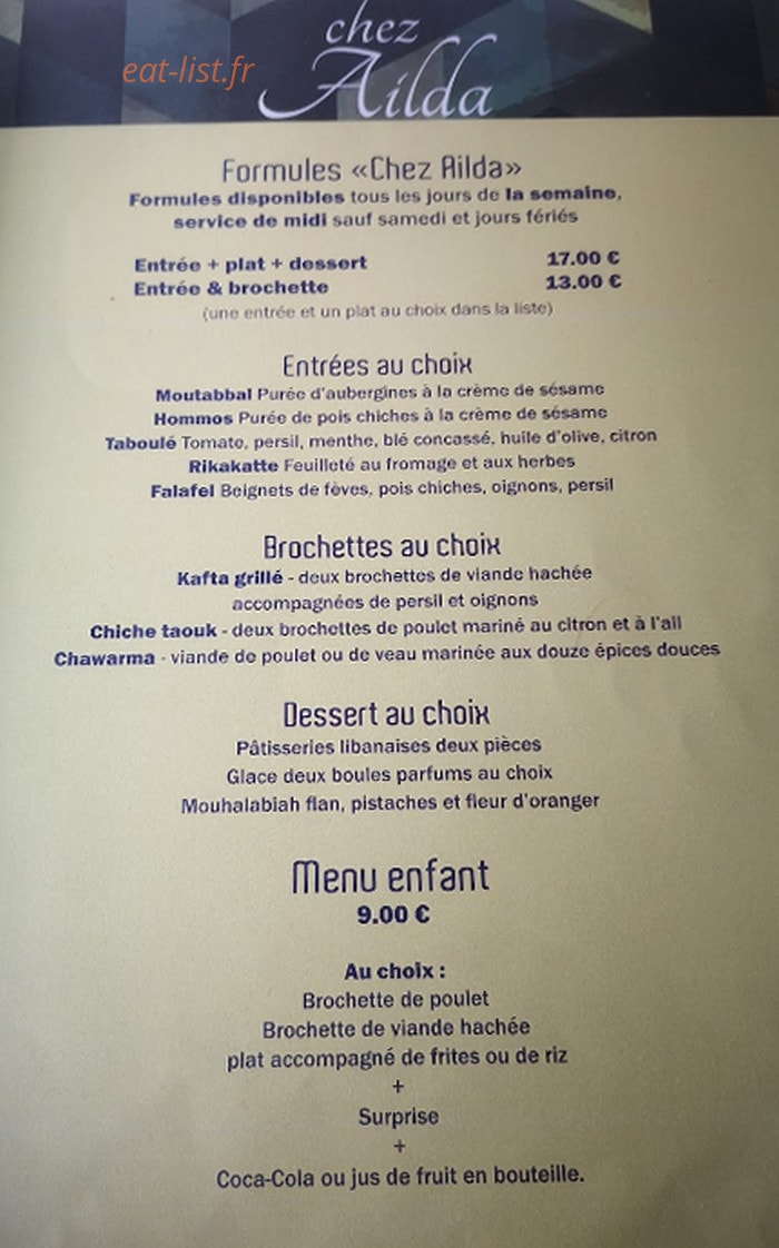 Chez Ailda — carte page 1