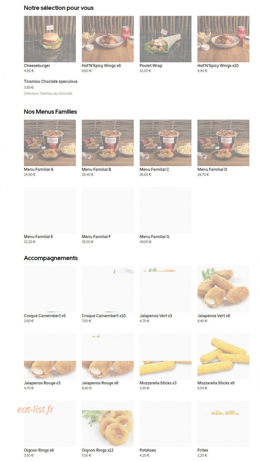 Chicken Spot — carte page 1