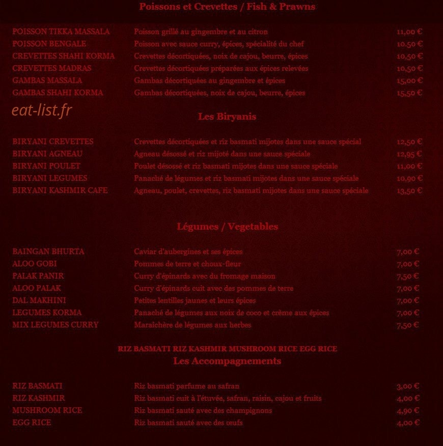 Kashmir Cafe — carte page 3