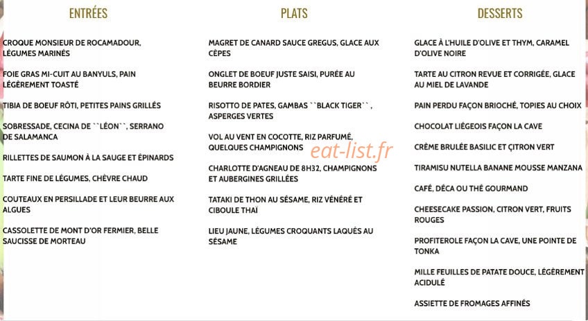 La Cave — carte page 1