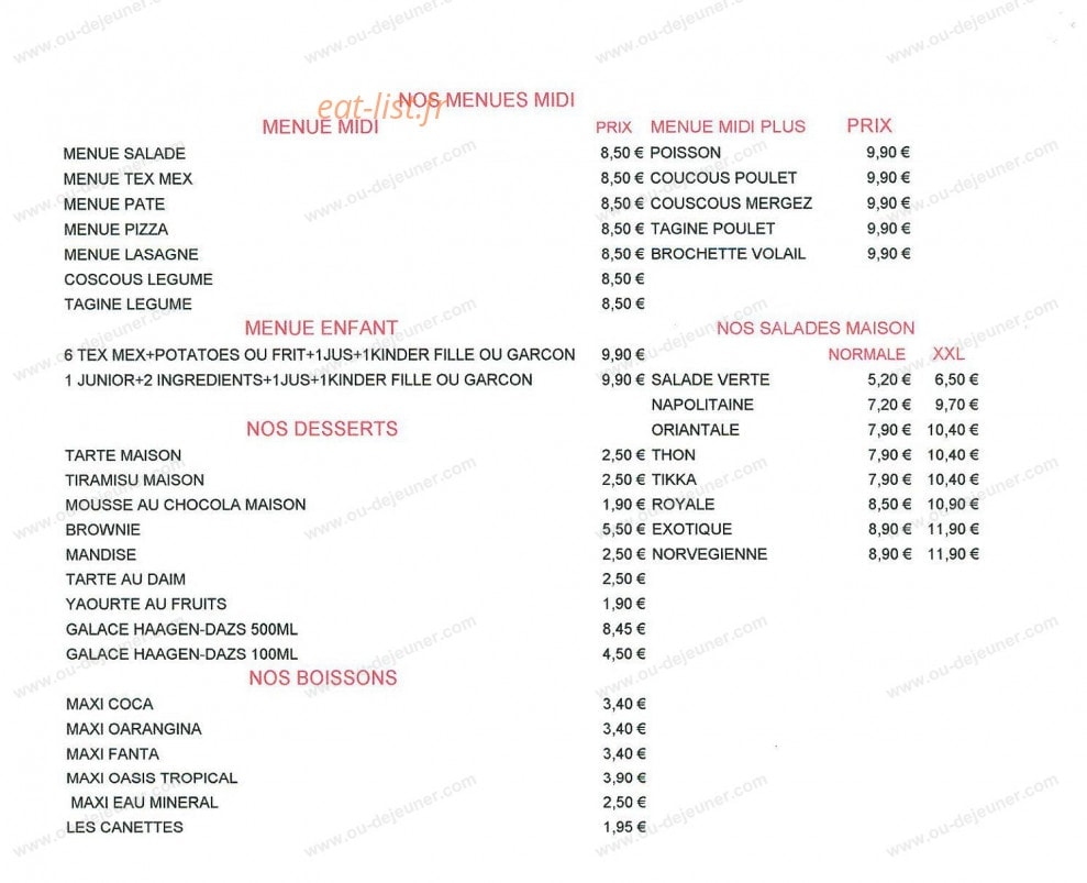 Mc Top Pizza — carte page 4