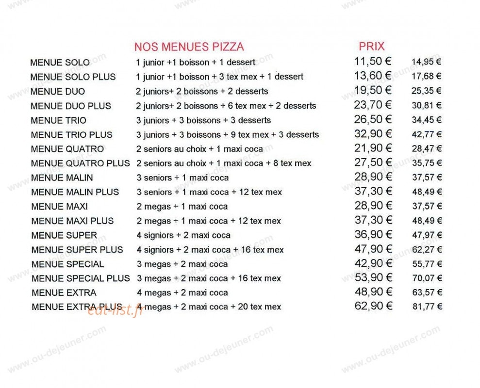Mc Top Pizza — carte page 2