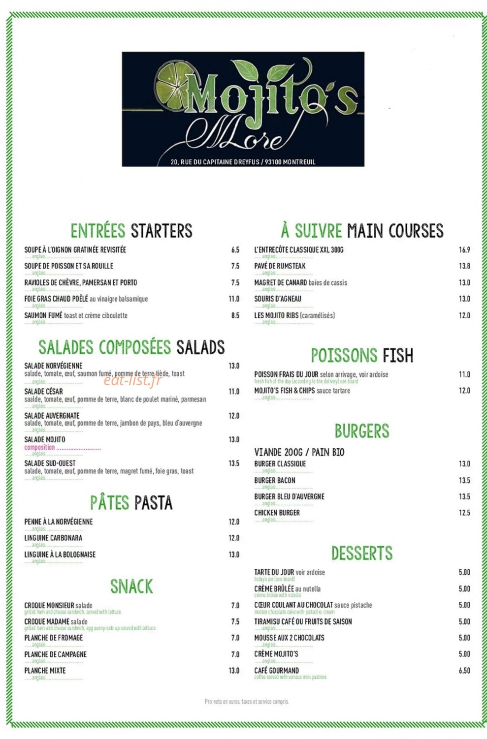 Mojito's & More — carte page 1