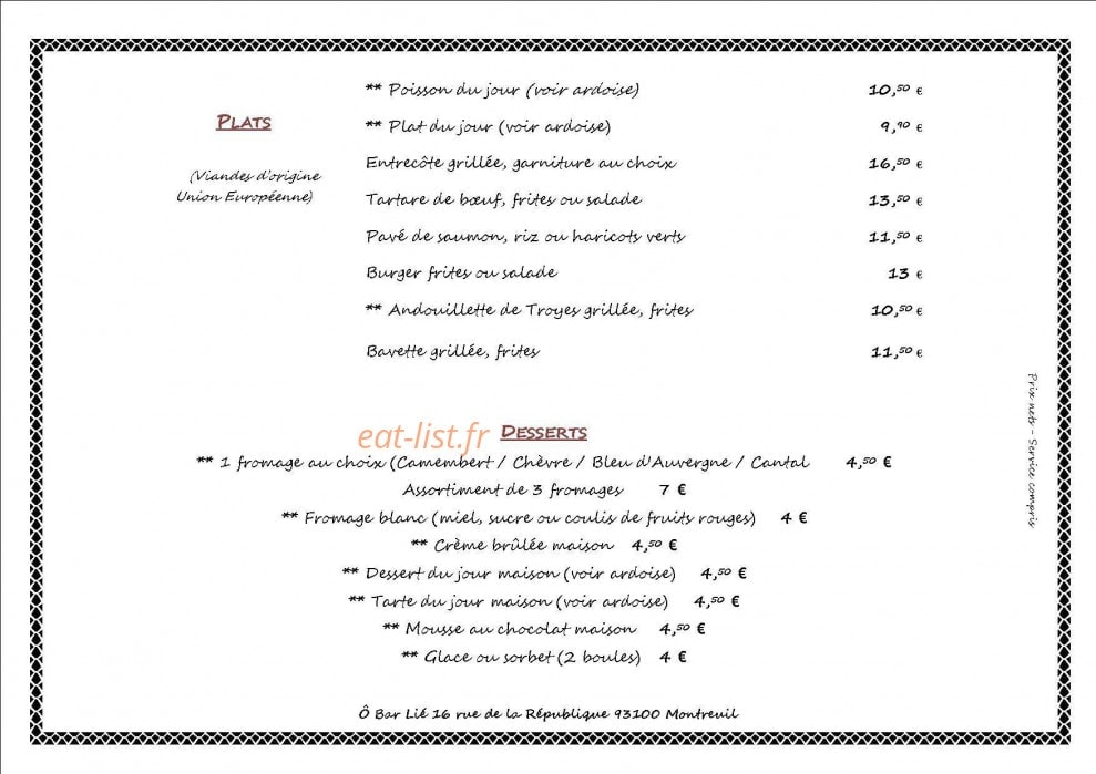 Ô Bar Lié — carte page 4