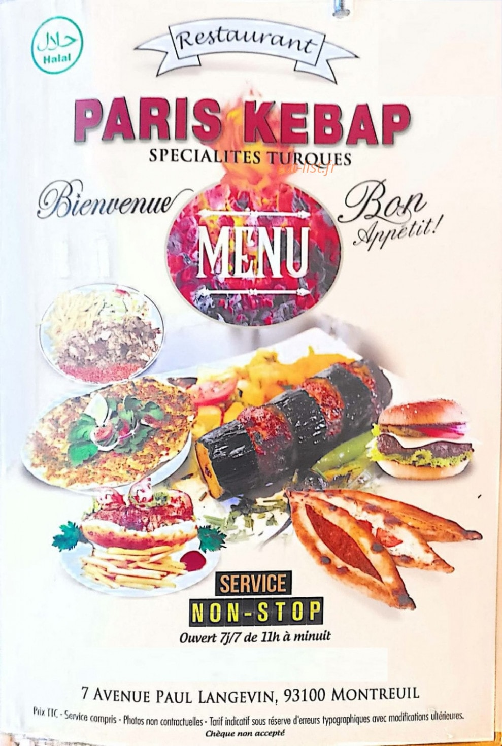 Paris Kebap — carte page 1