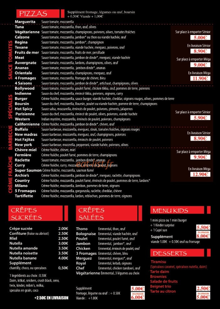 Pizza One — carte page 1