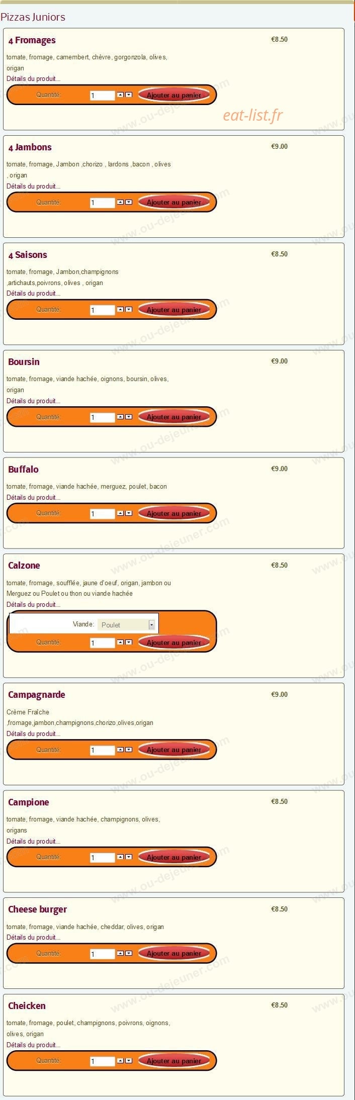 Pronto Pizza — carte page 1