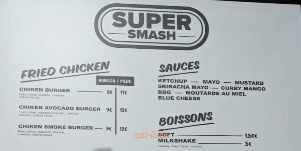 Super Smash Burger — carte page 1