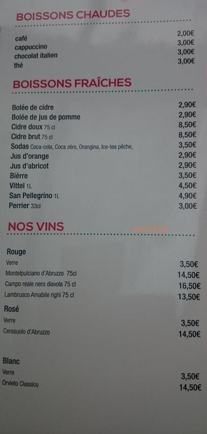 Carte et menu de Gelateria Verdi à Rosny Sous Bois — Boissons et vins