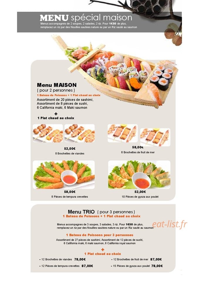 Carte et menu de Royal Tokyo à Rosny Sous Bois — Menu bateau 1