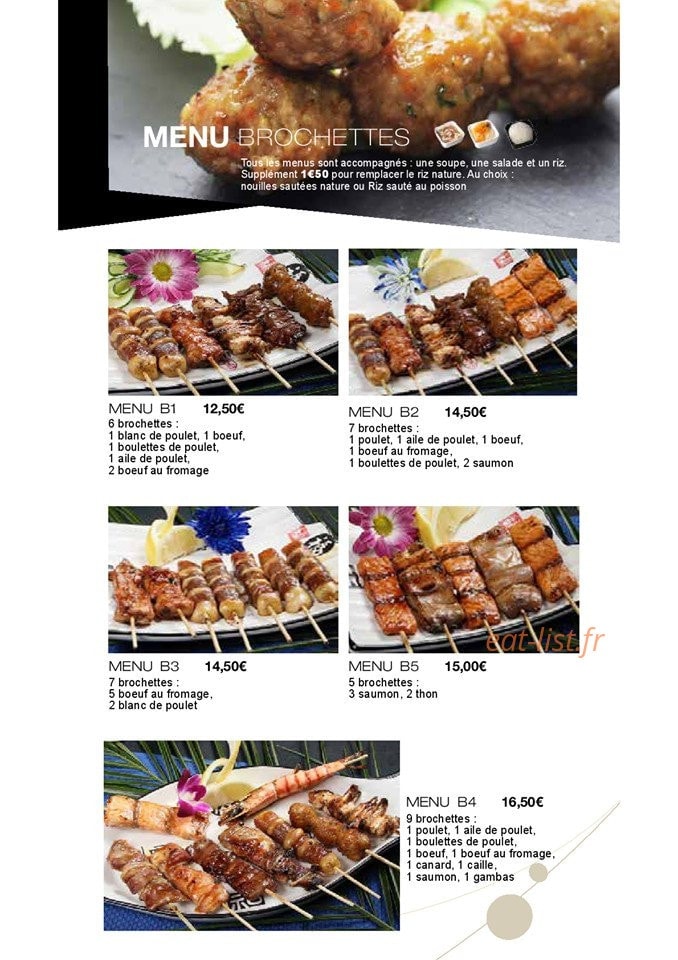 Carte et menu de Royal Tokyo à Rosny Sous Bois — Menu brochettes