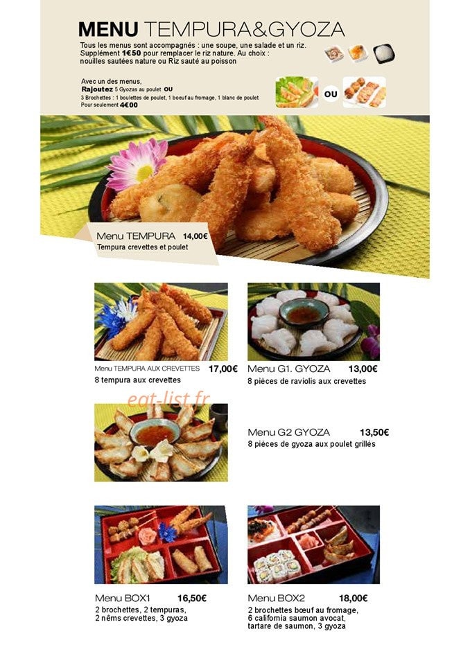 Carte et menu de Royal Tokyo à Rosny Sous Bois — Menu tempura et gyoza